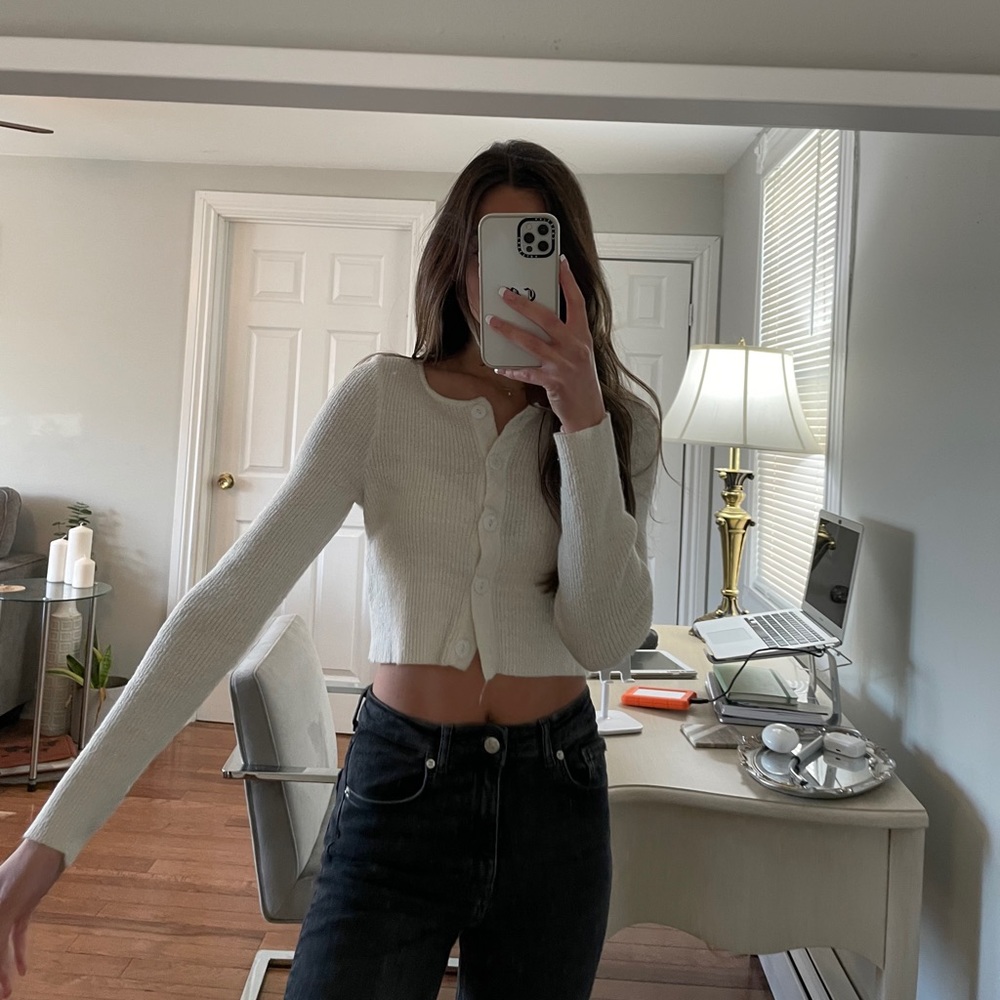White cropped cardigan